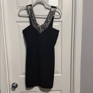 bebe Black Dress with Silver Embellishments